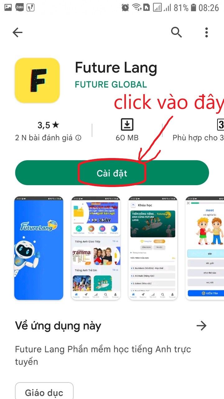 Nhấp vào cài đặt future lang